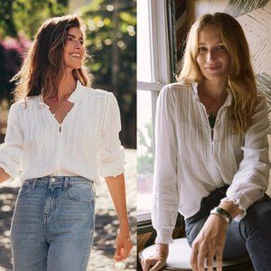 Faherty Willow Peasant Top in White Size Small